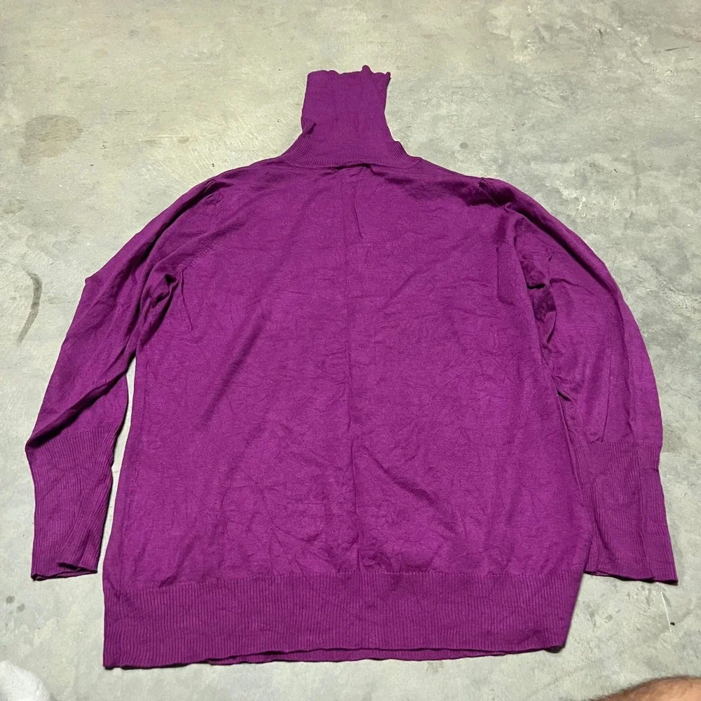 Dialogue Silk Cashmere Blend Turtleneck Sweater Purple Puff Shoulder Women 1X